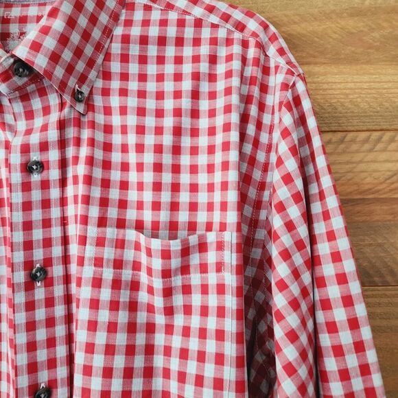 Cutter & Buck red tan check plaid long sleeve button front cotton shirt mens XL - Picture 2 of 7